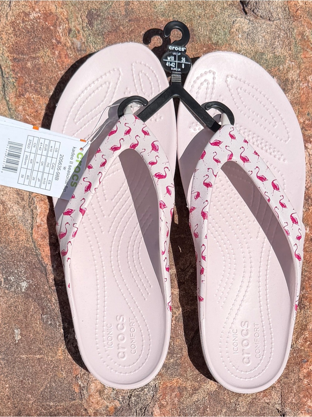 Crocs Kadee II Flamingo Flip Flops Pink White W10 NWT